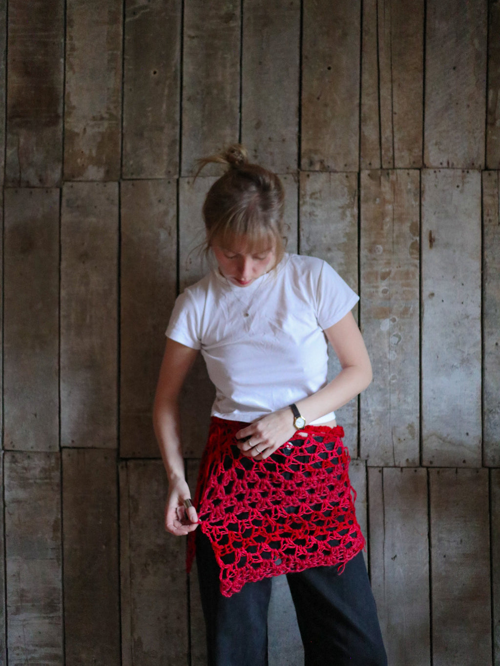 Crimson wrap skirt