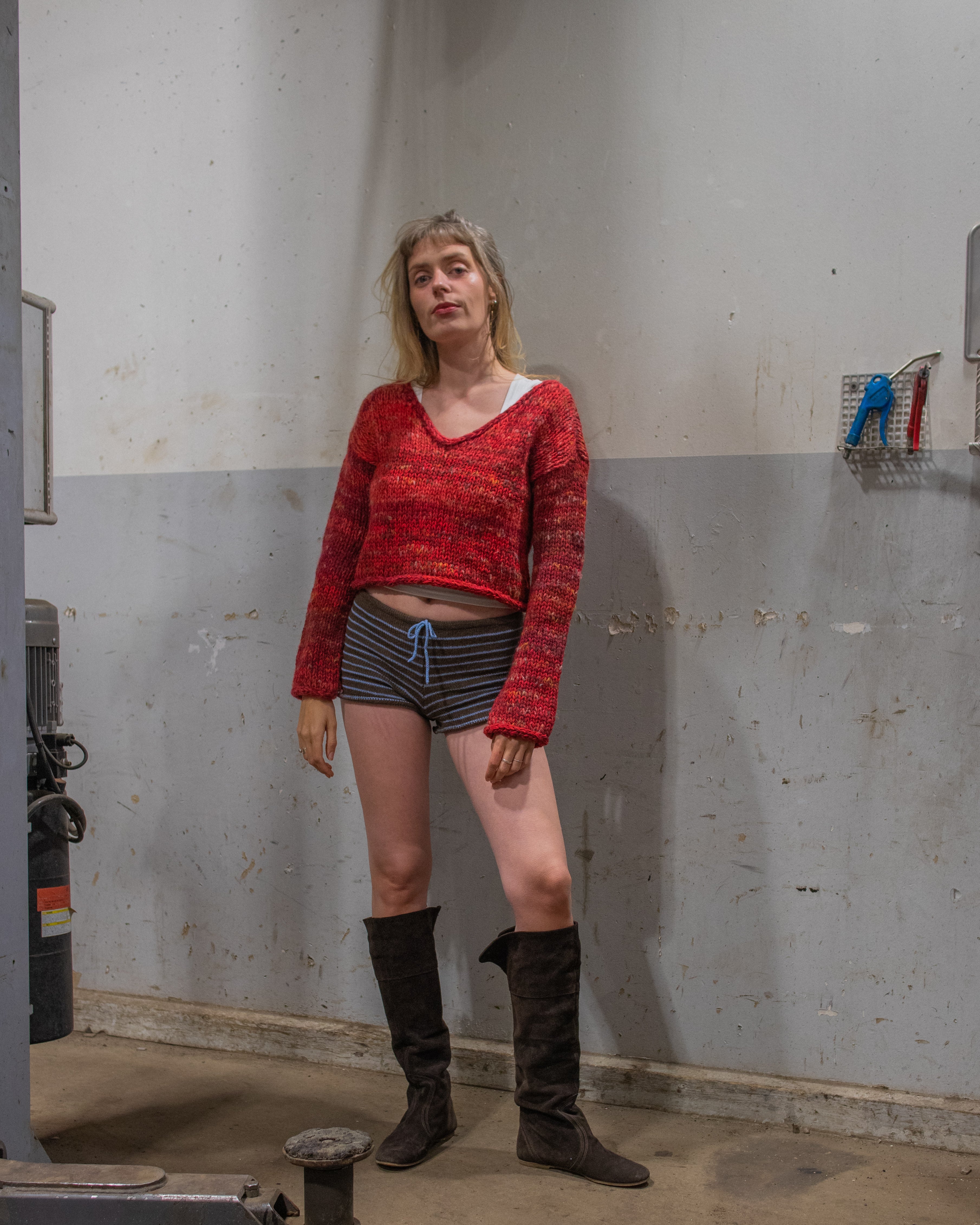 Red scrap sweater
