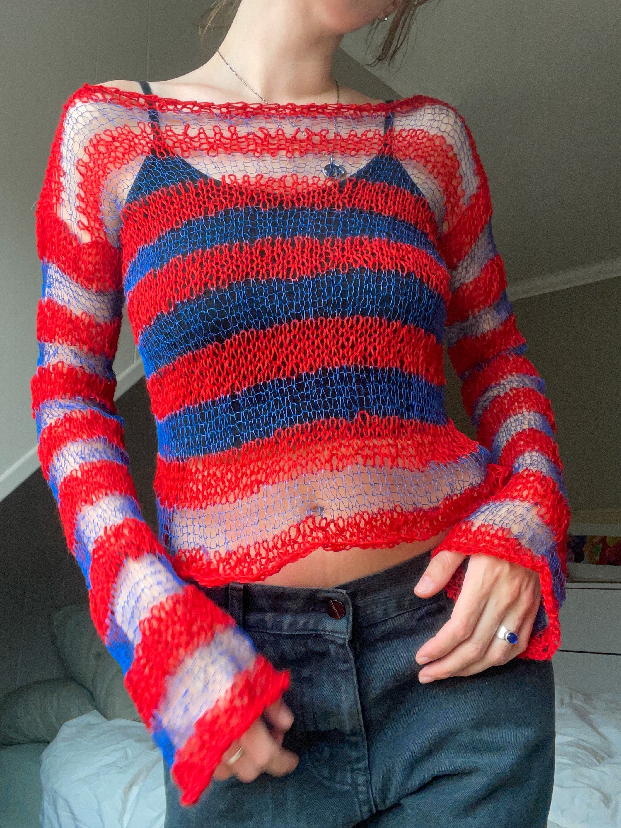 Stripey mesh jumper