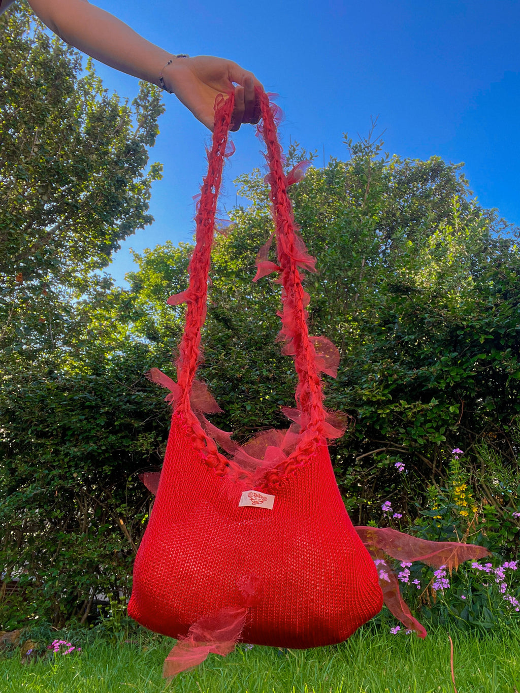 Red crossbody bag w/ties