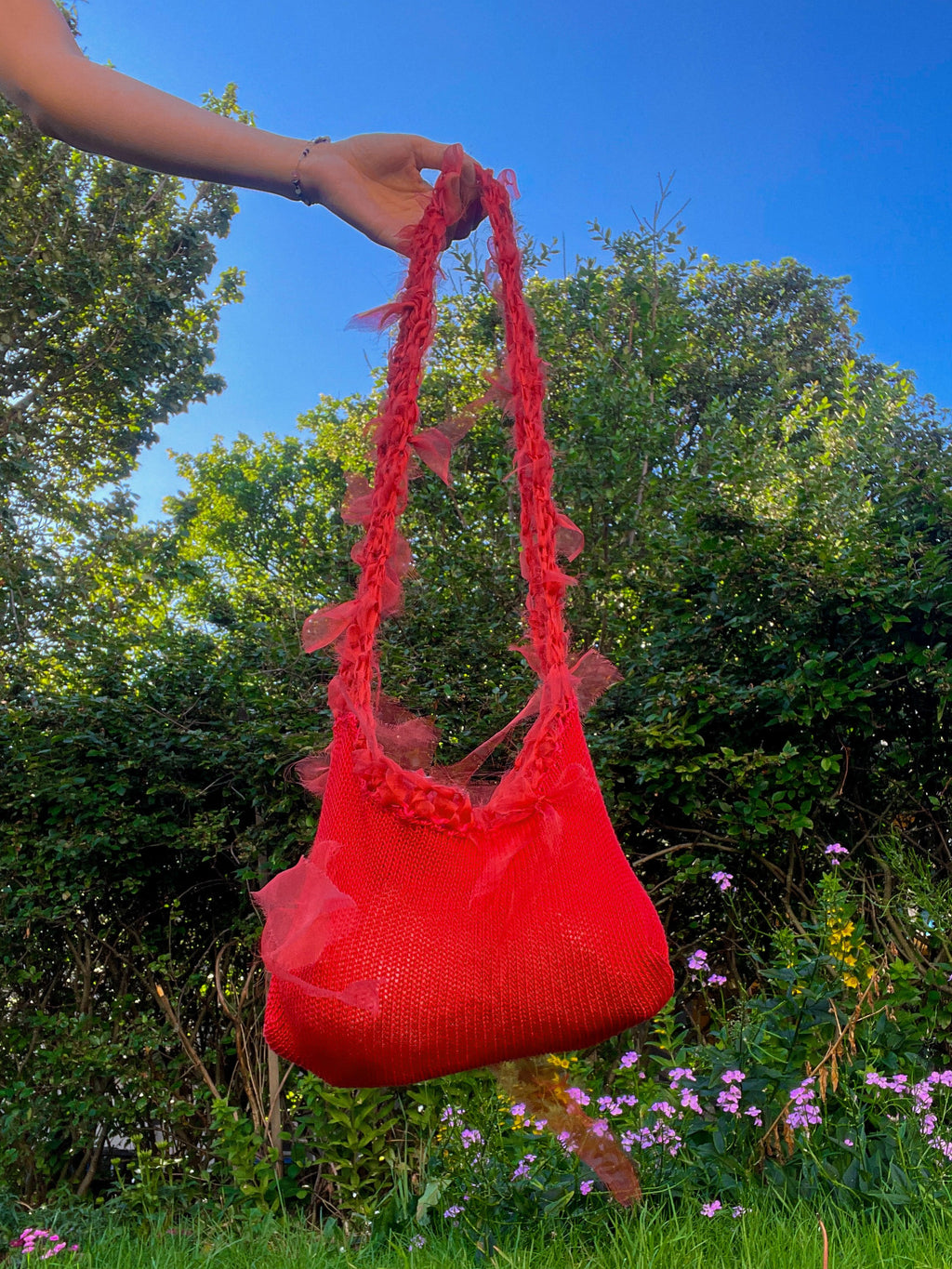 Red crossbody bag w/ties