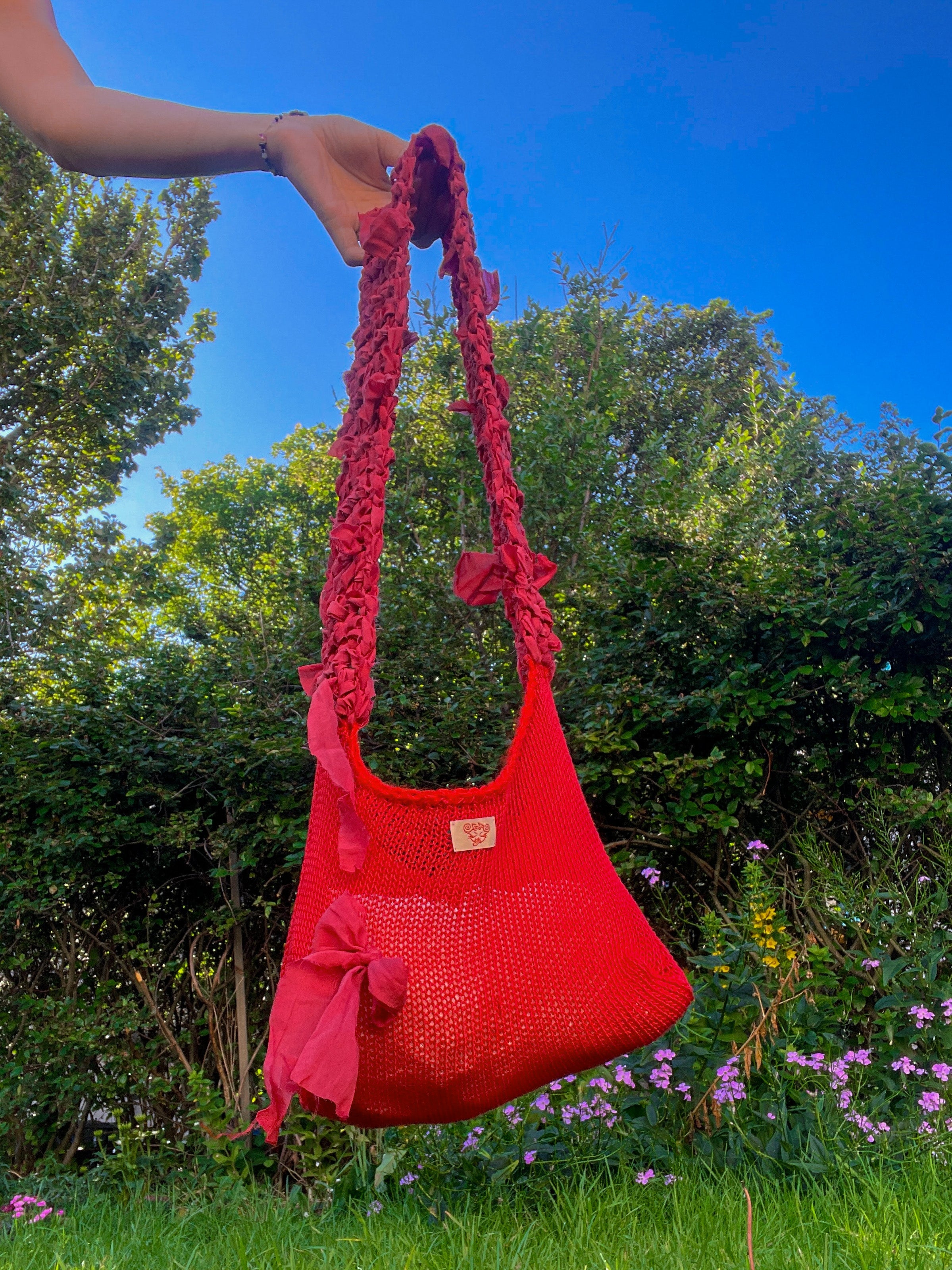 Red mesh crossbody bag