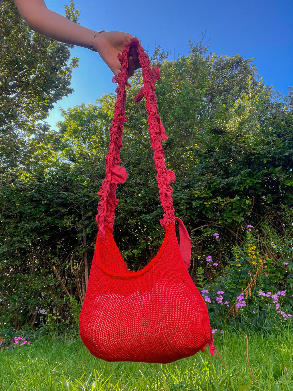 Red mesh crossbody bag