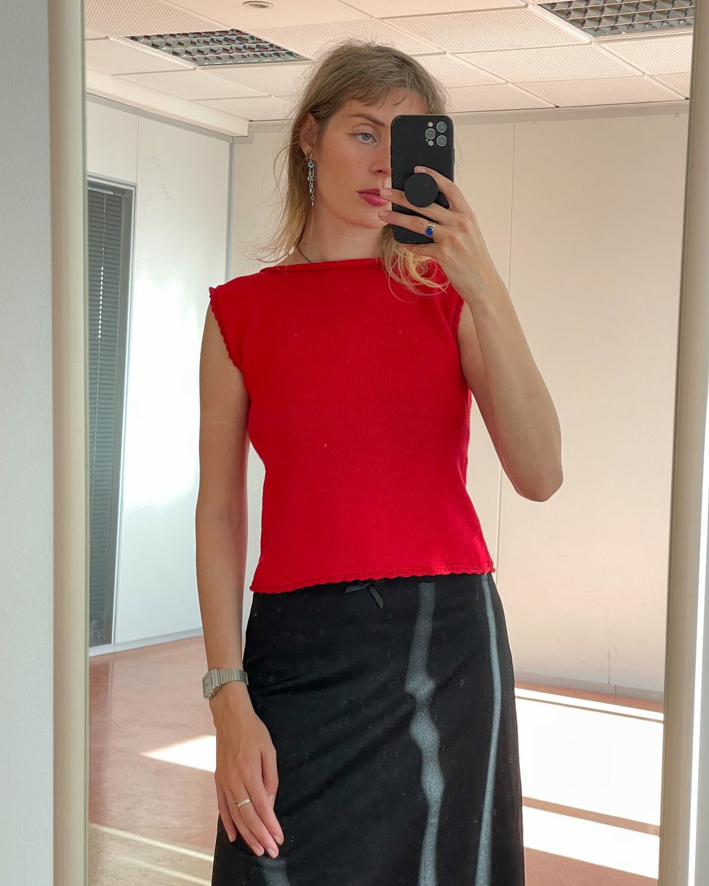 Red open back top