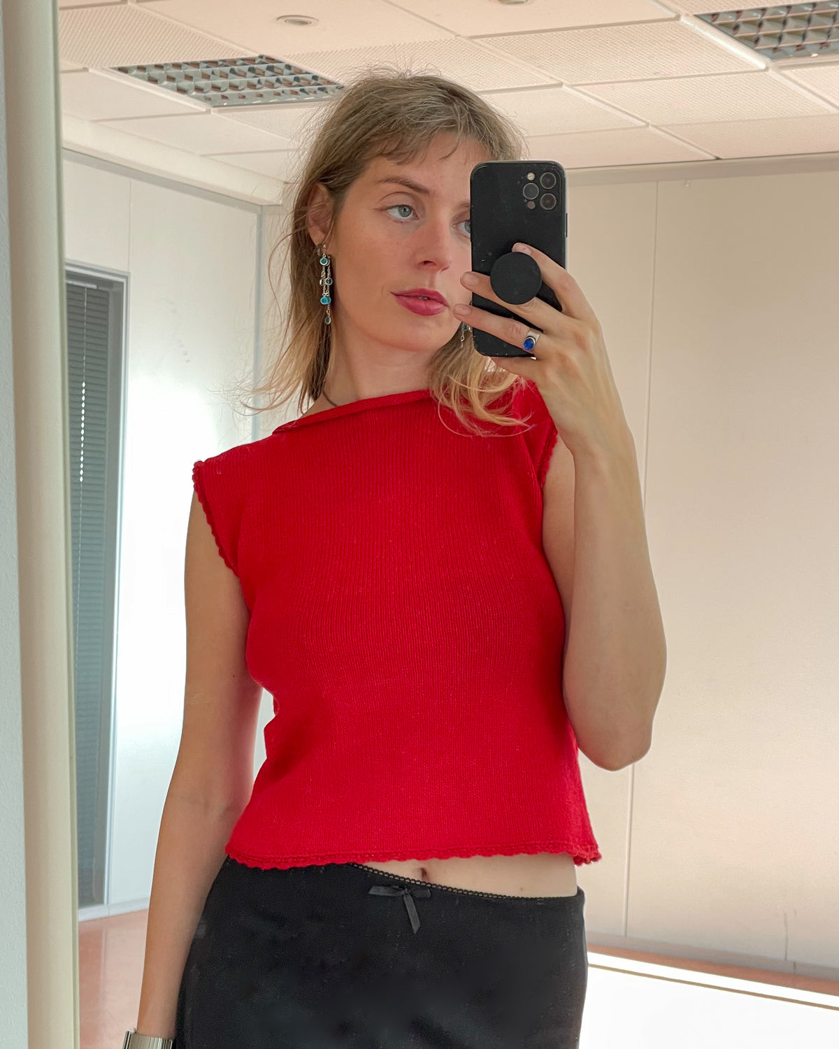 Red open back top