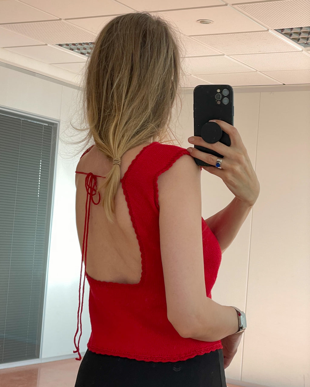 Red open back top