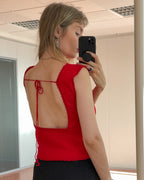 Red open back top