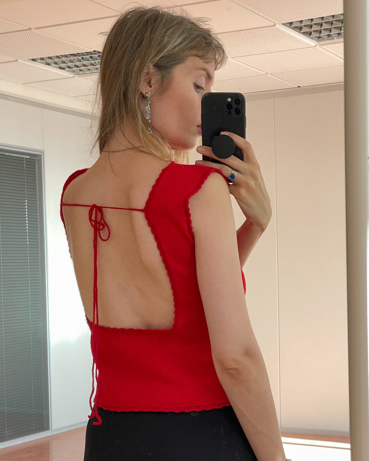 Red open back top