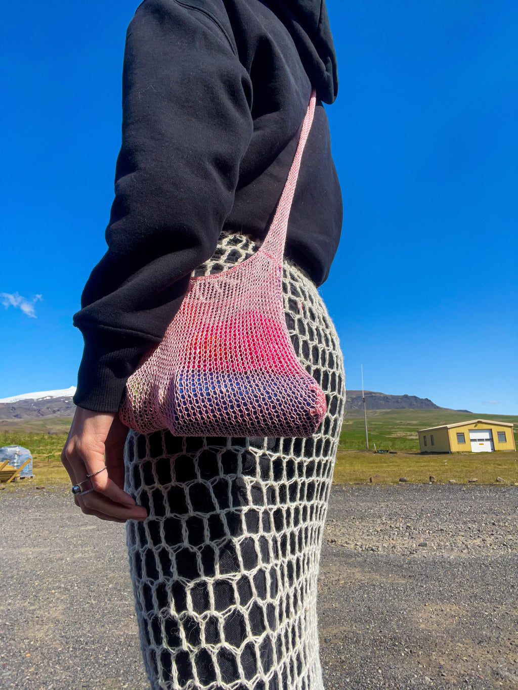 Pink crossbody mesh bag