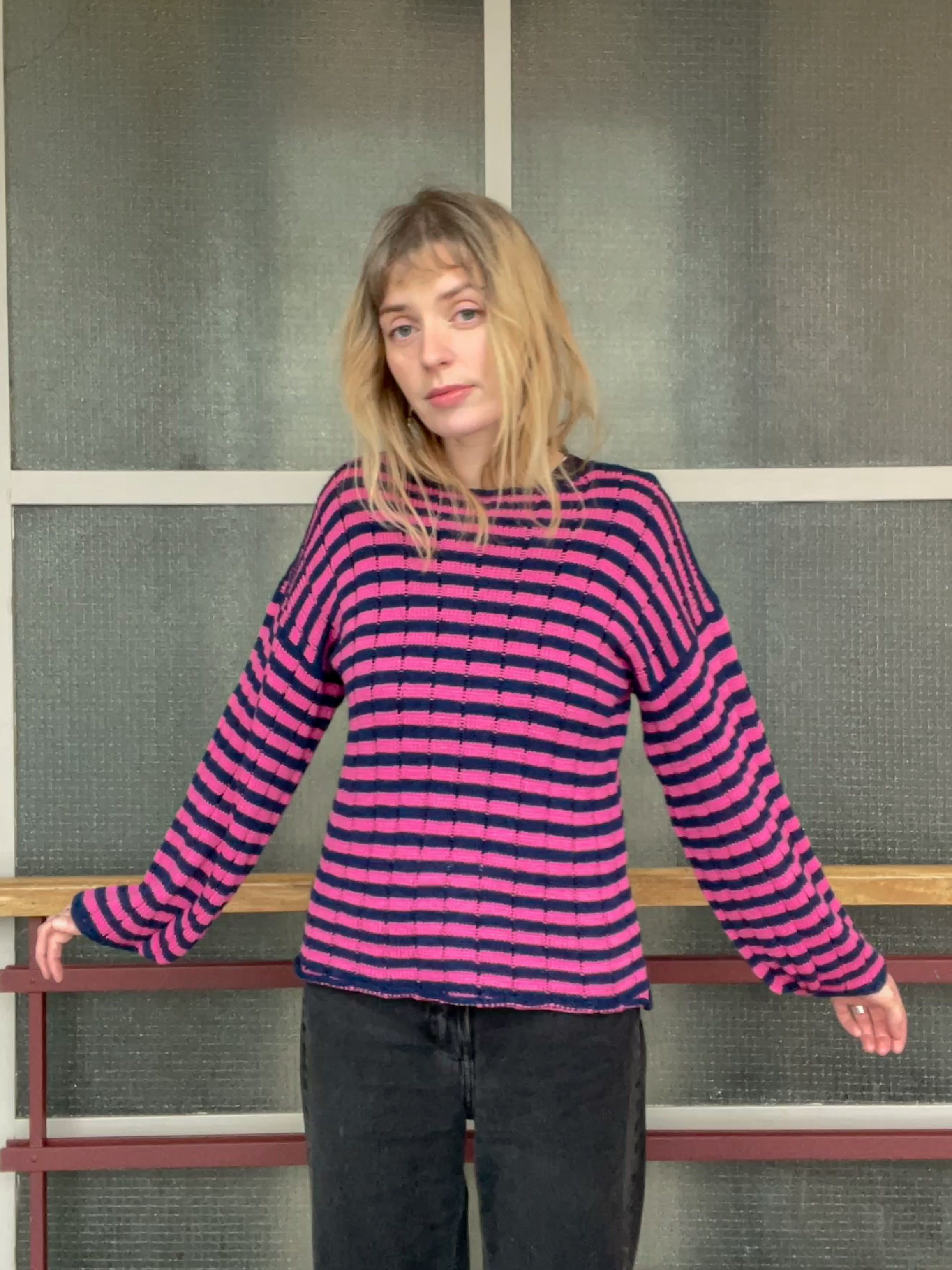 Stripey drop stitch pullover