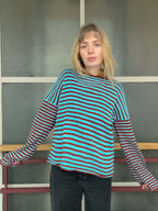 Stripey burnt orange/teal blue slouch pullover
