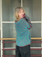 Stripey burnt orange/teal blue slouch pullover