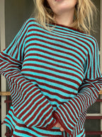Stripey burnt orange/teal blue slouch pullover