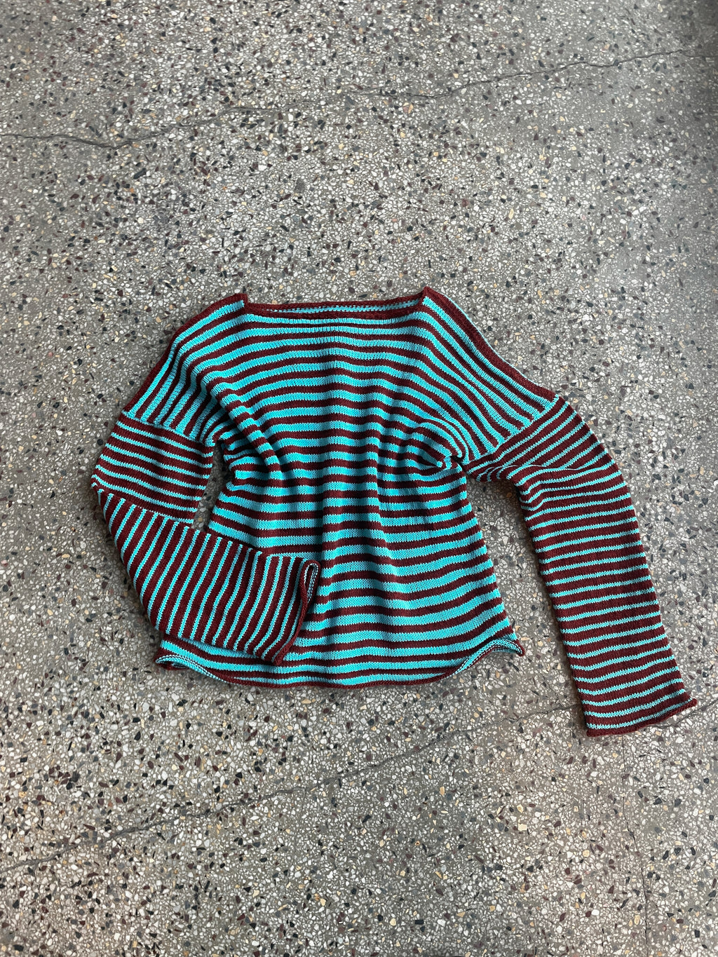 Stripey burnt orange/teal blue slouch pullover