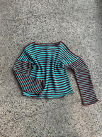 Stripey burnt orange/teal blue slouch pullover