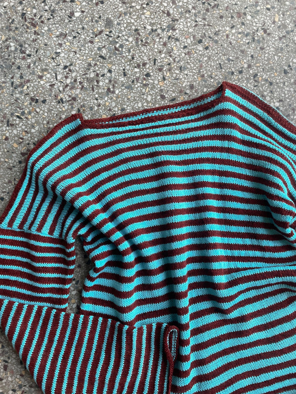 Stripey burnt orange/teal blue slouch pullover
