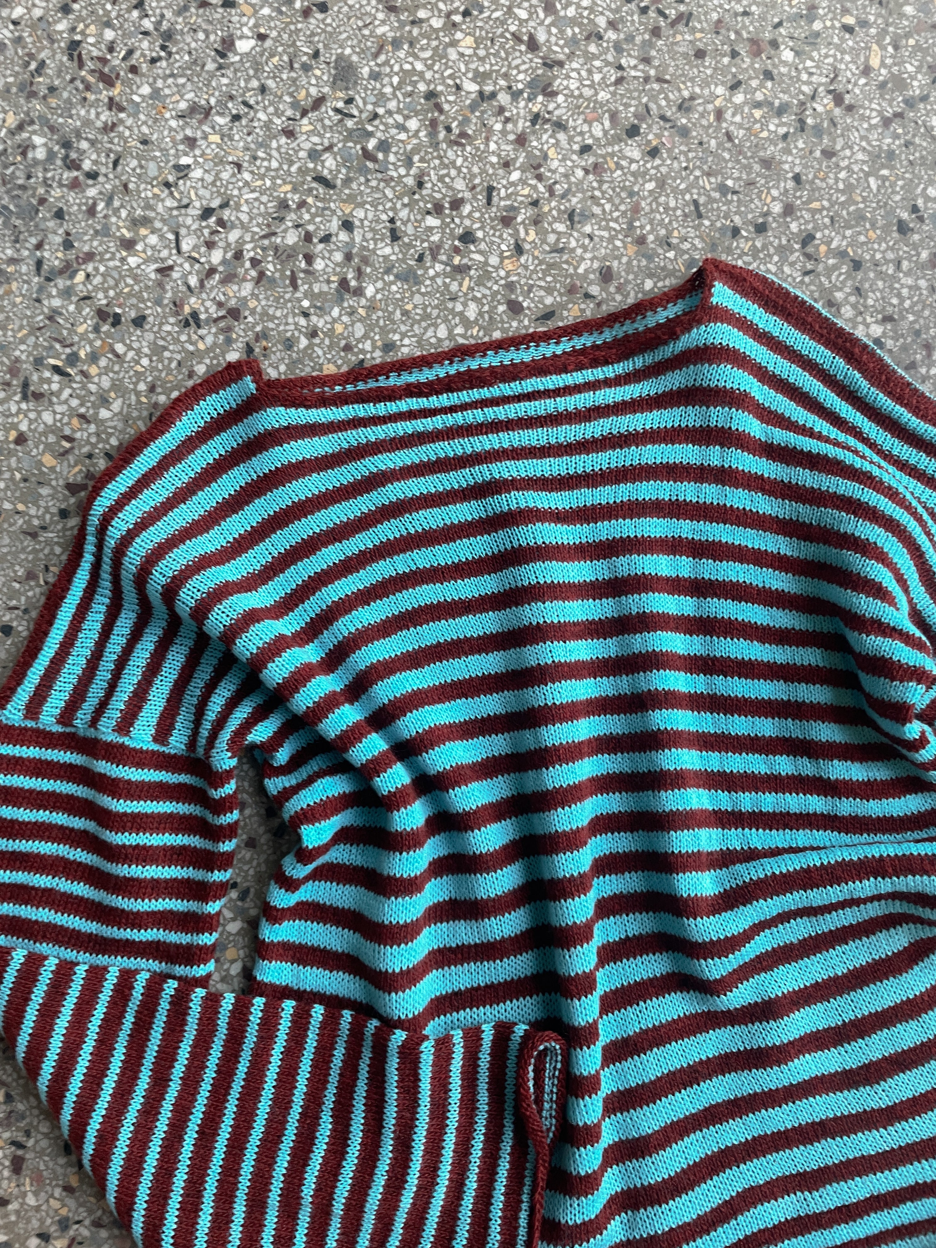 Stripey burnt orange/teal blue slouch pullover