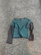 Stripey burnt orange/teal blue slouch pullover