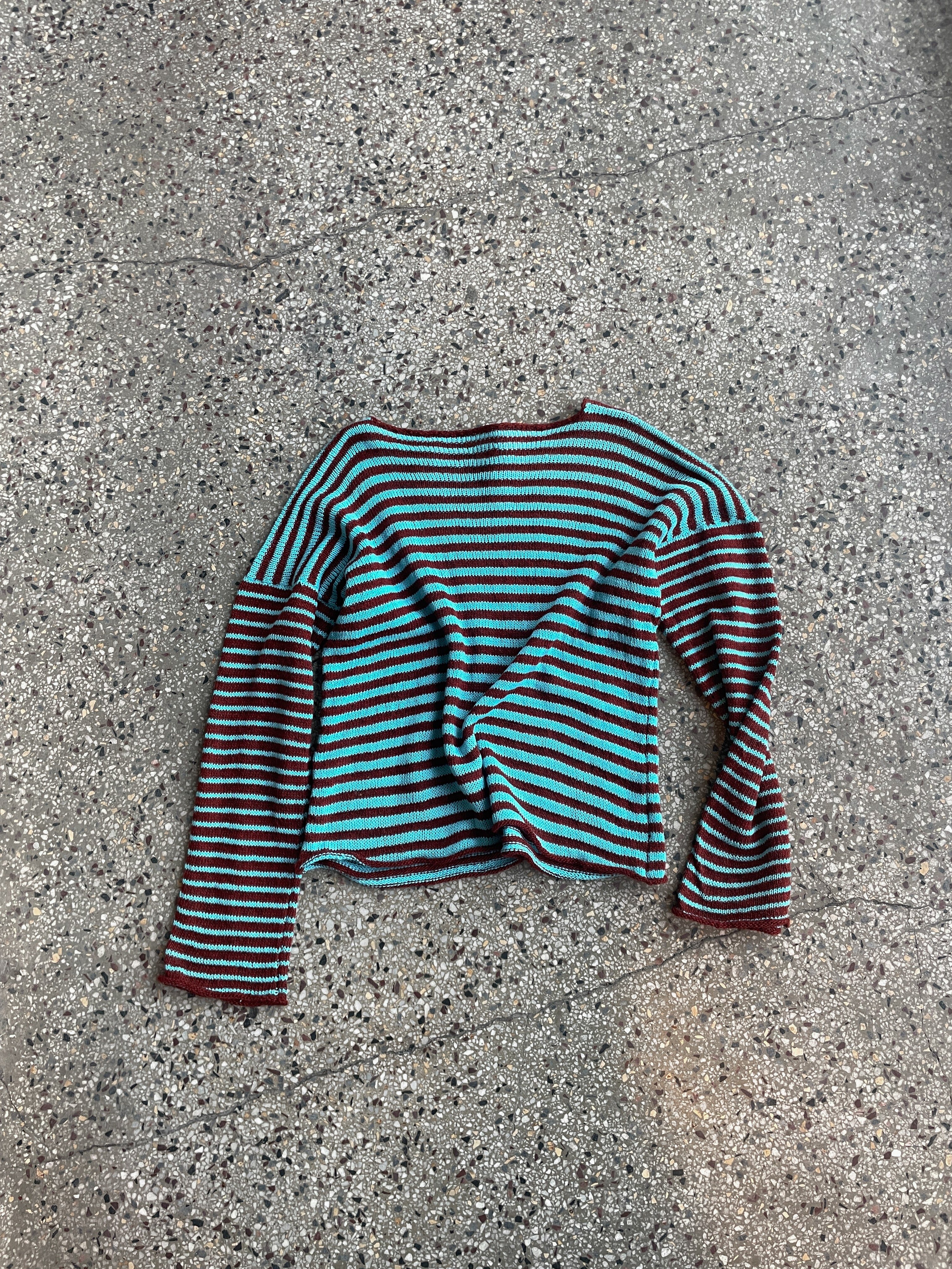 Stripey burnt orange/teal blue slouch pullover