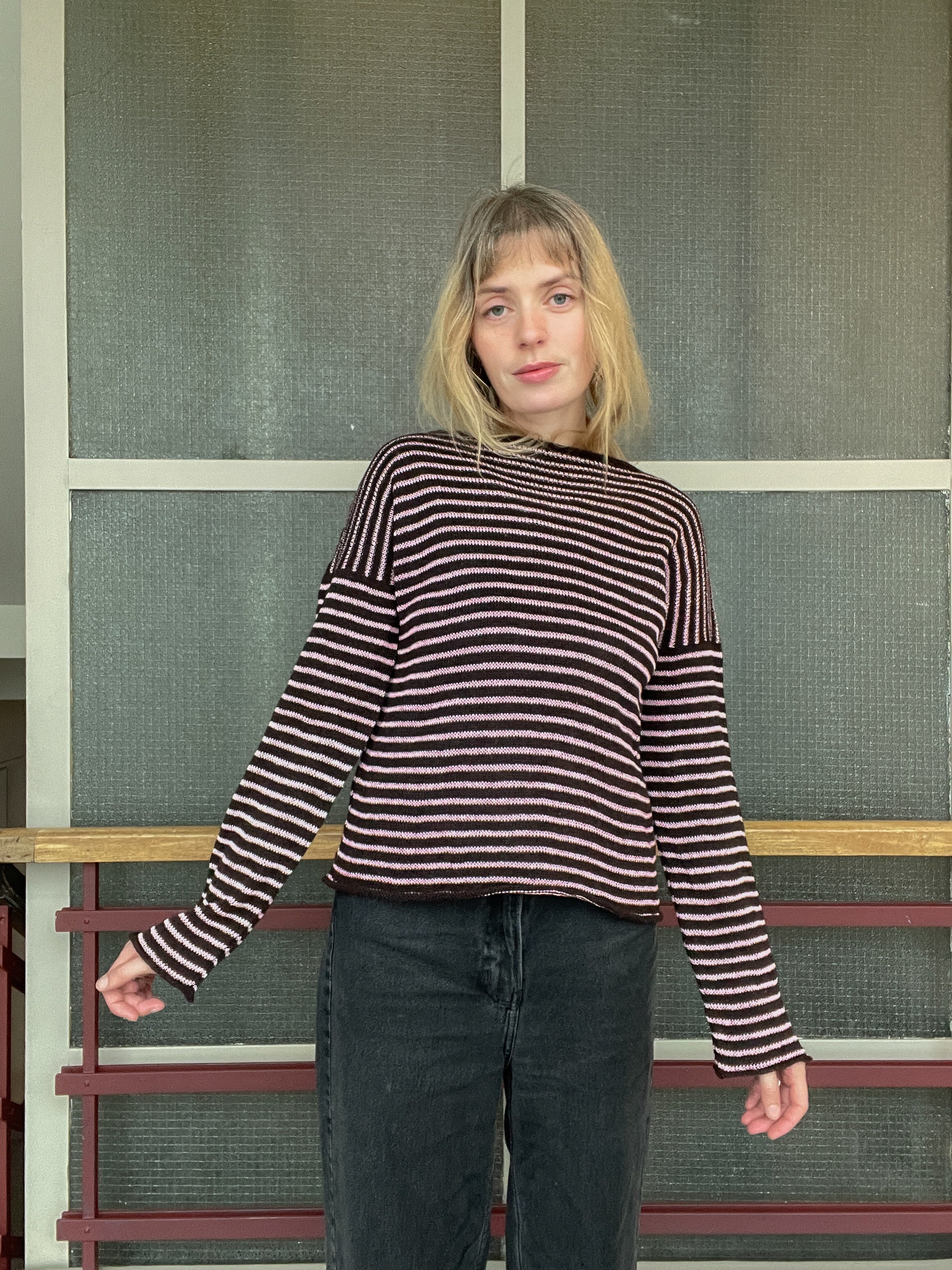 Stripey brown/pink slouch pullover