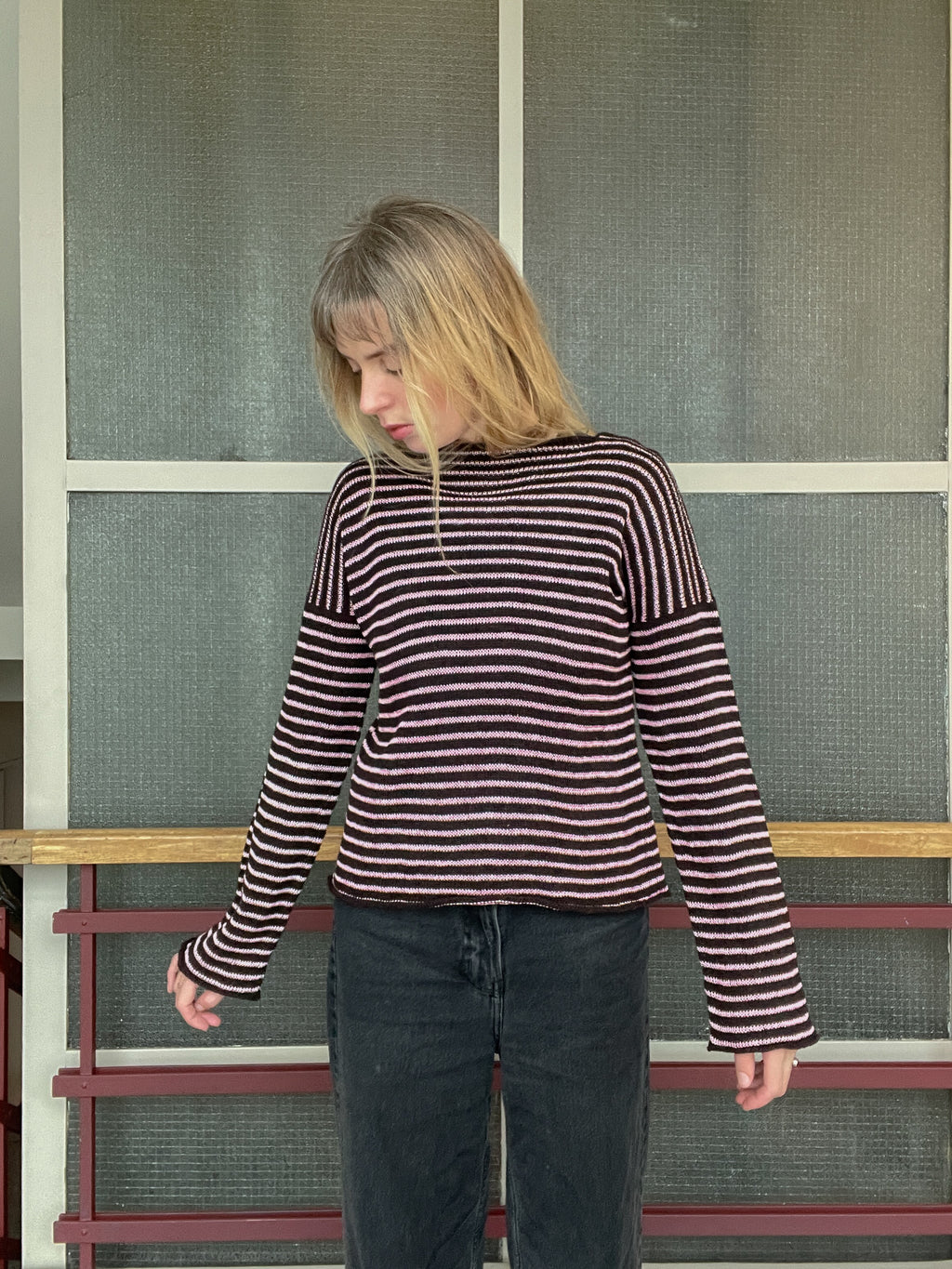 Stripey brown/pink slouch pullover