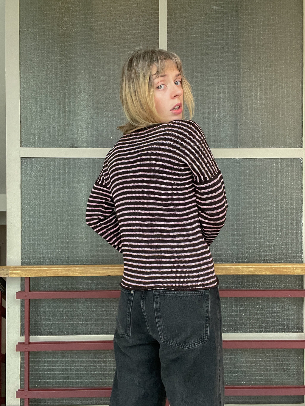 Stripey brown/pink slouch pullover