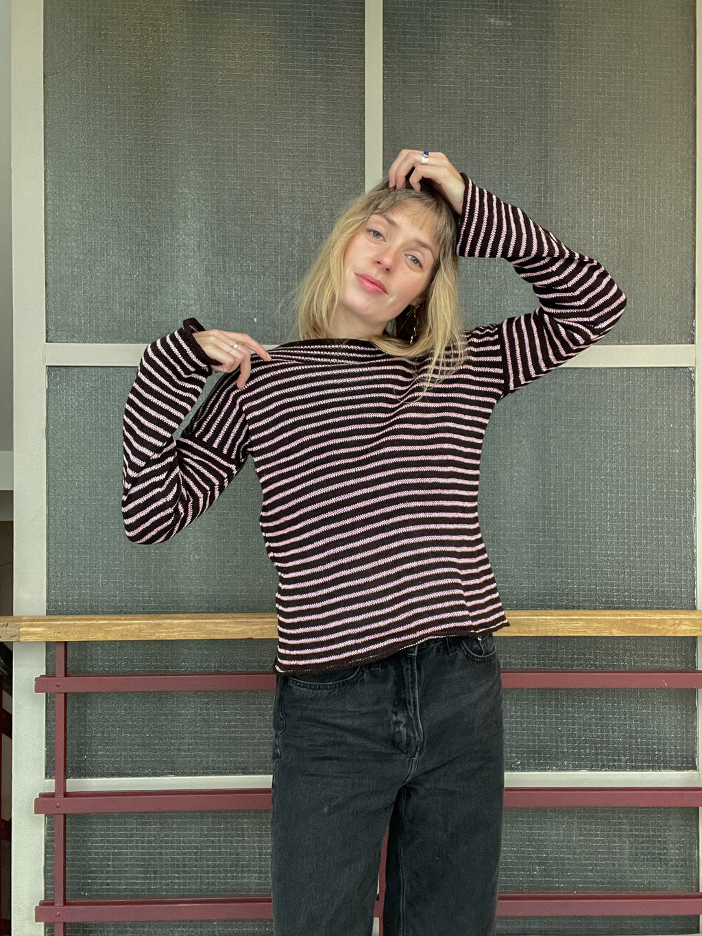 Stripey brown/pink slouch pullover