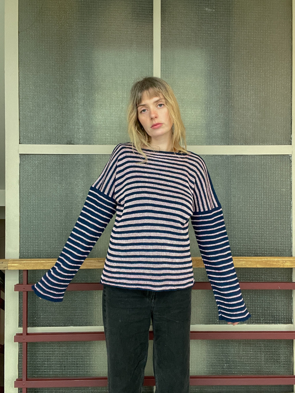 Stripey blue/pink slouch pullover
