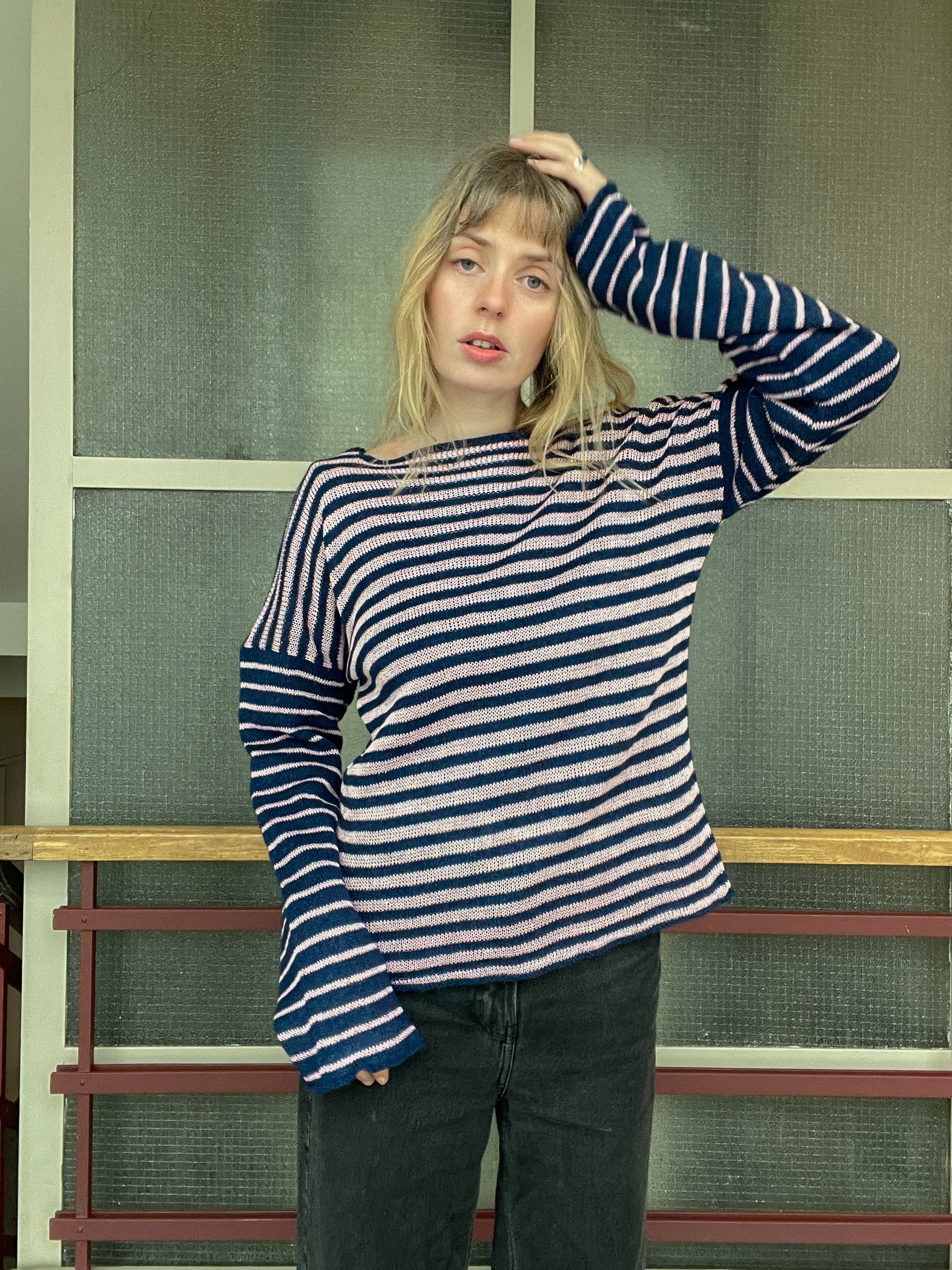 Stripey blue/pink slouch pullover