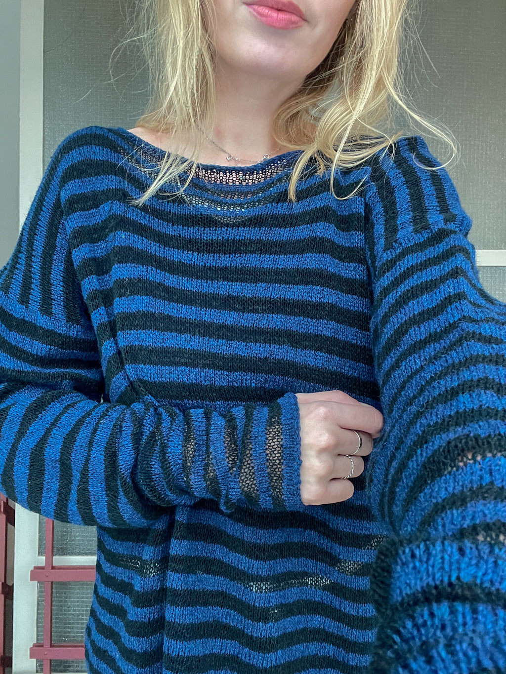 Stripey blue/black mesh pullover | SAMPLE SALE