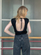 Open back confetti top - black