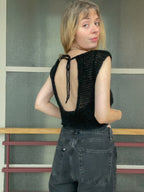 Open back confetti top - black