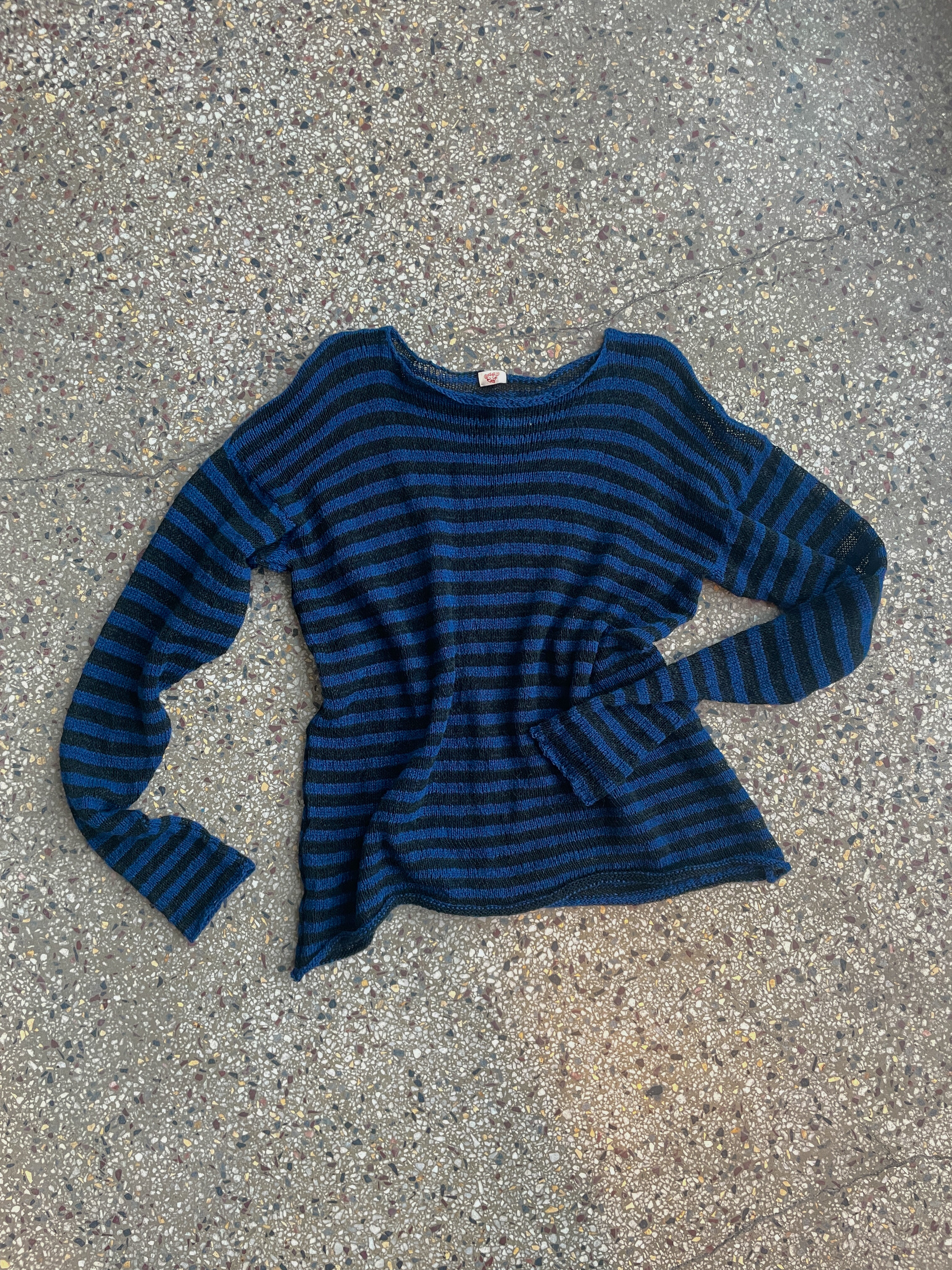 Stripey blue/black mesh pullover | SAMPLE SALE