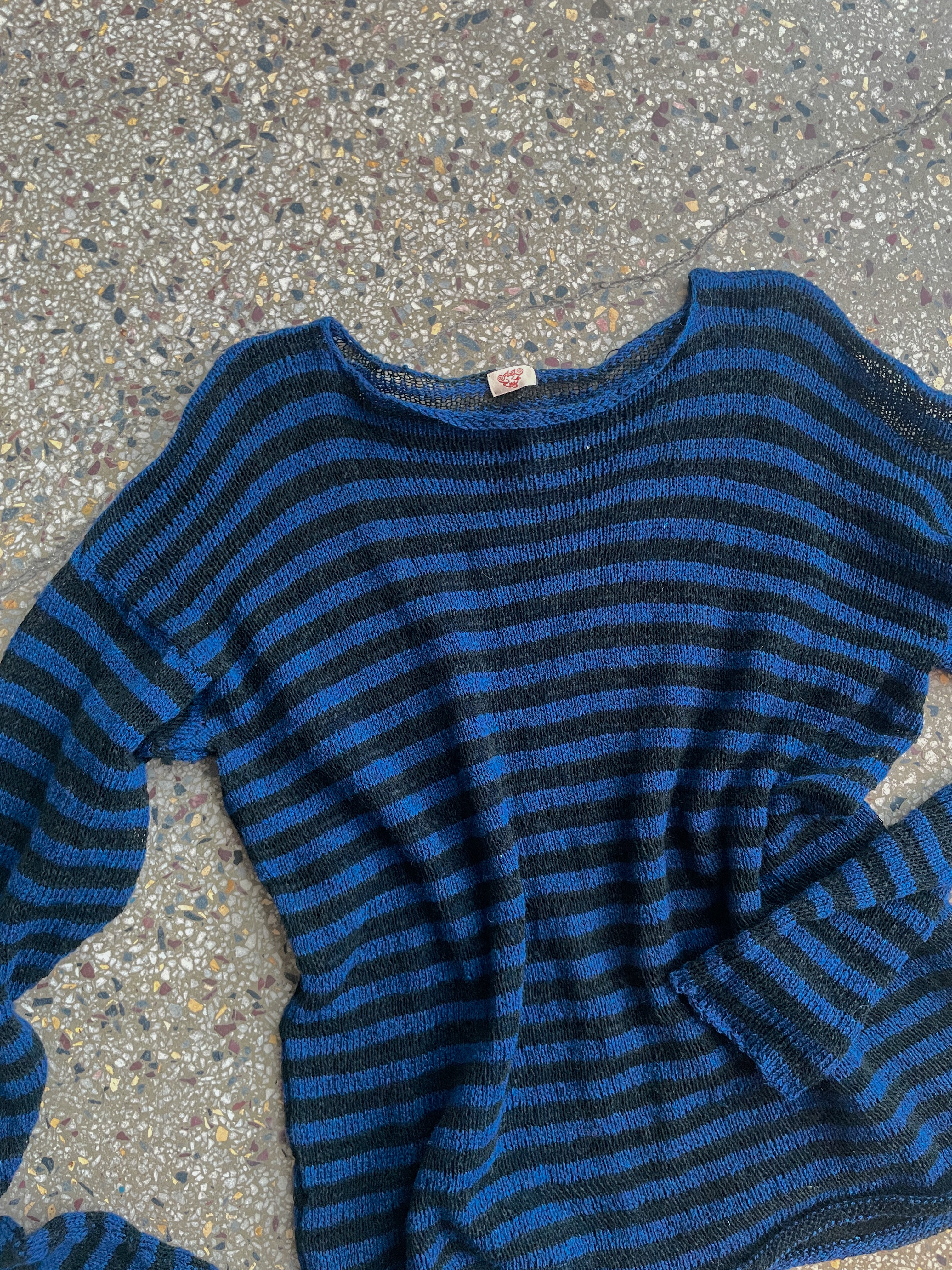 Stripey blue/black mesh pullover | SAMPLE SALE