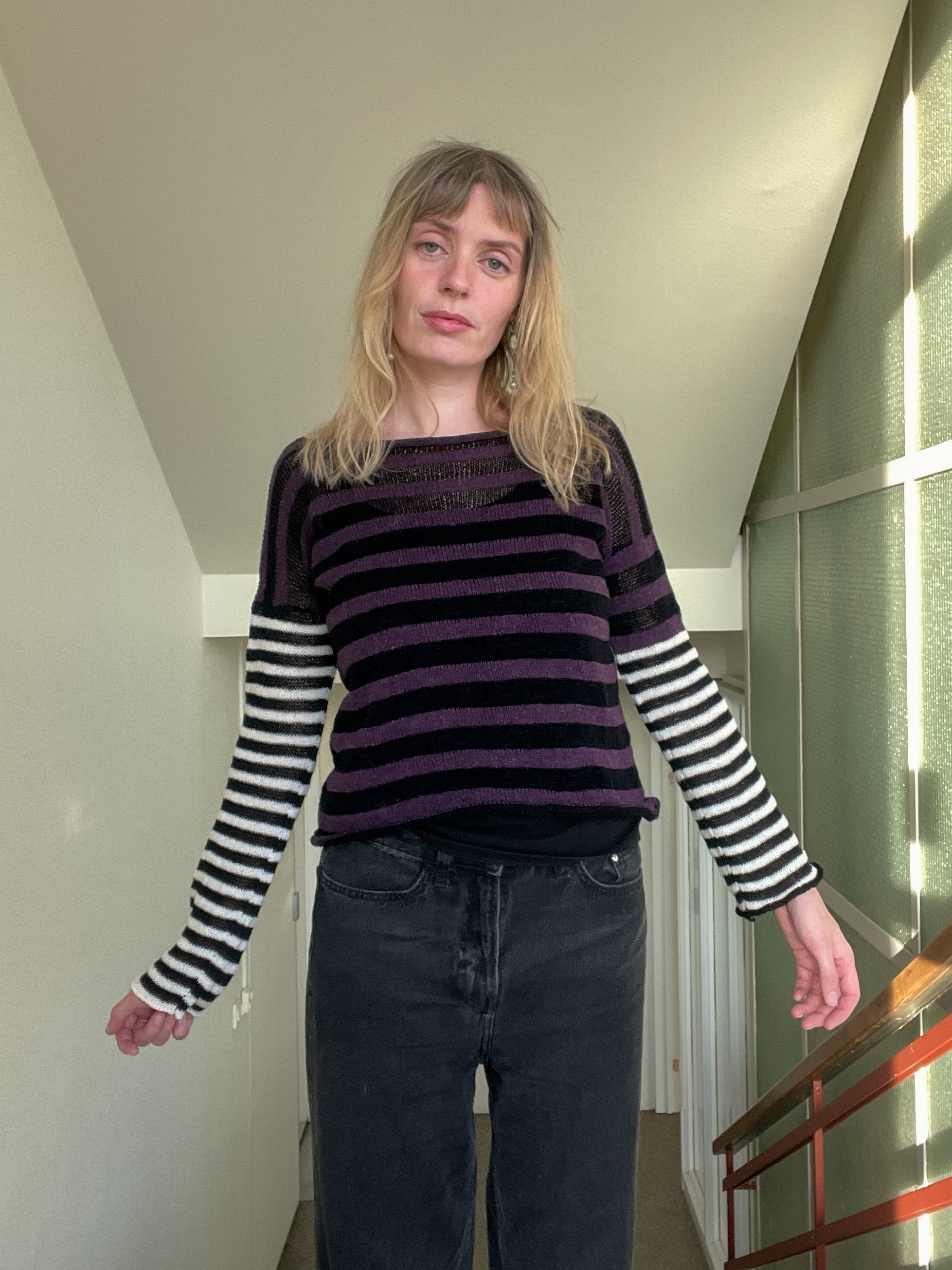 Stripey pullover purple/black&white