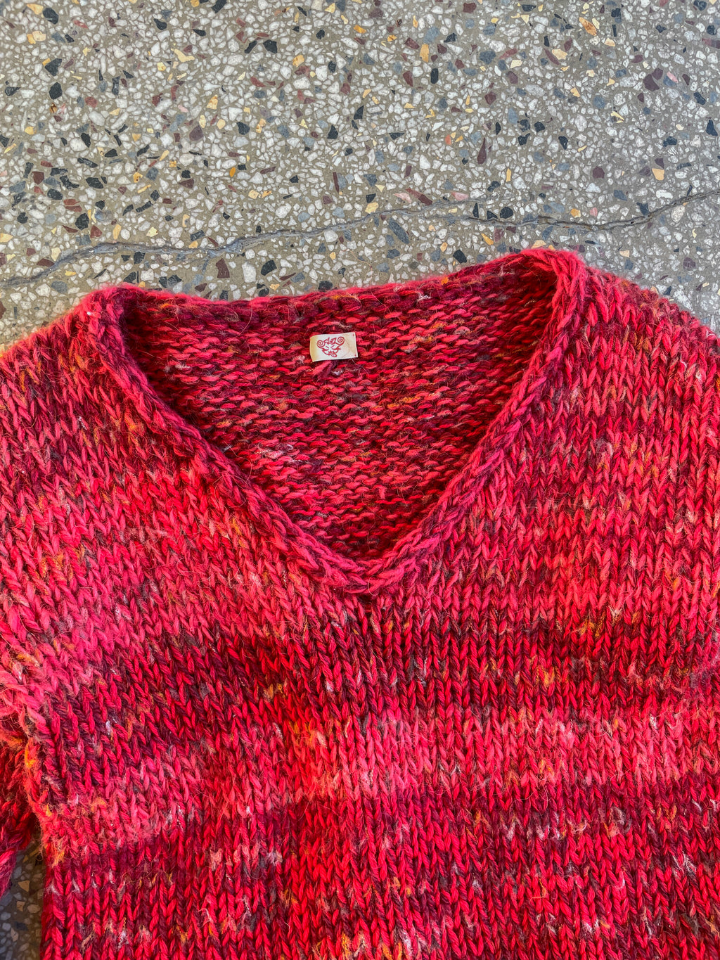 Chunky red scrap sweater