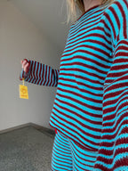 Stripey burnt orange/teal blue slouch pullover