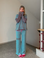 Stripey burnt orange/teal blue slouch pullover