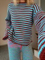 Stripey burnt orange/teal blue slouch pullover